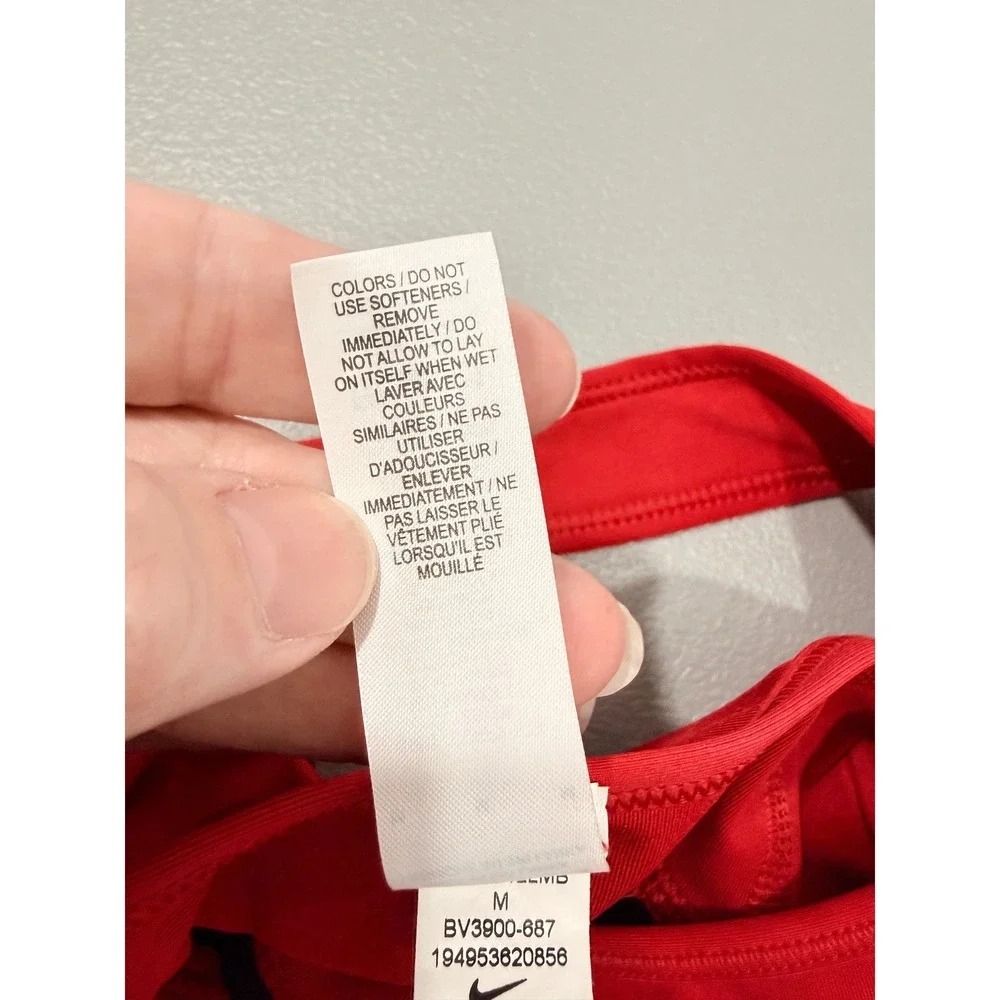 Nike Swoosh Sports Bra Women M Red Black Logo Racerback Compression Gym Running